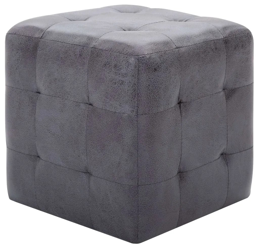 Pufe 2 pcs 30x30x30 cm camurça artificial cinzento