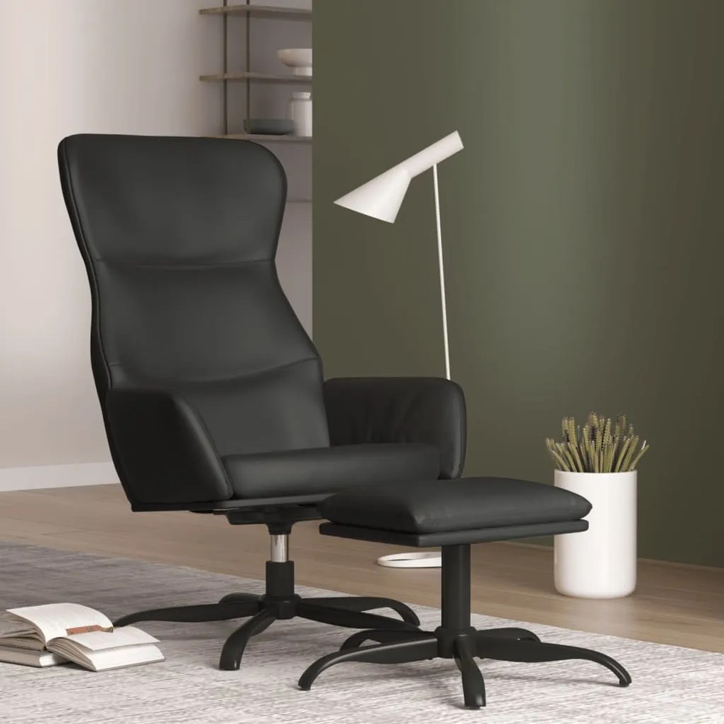 vidaXL Cadeira de descanso com banco couro artificial preto