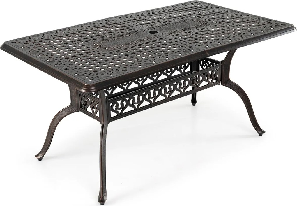 Mesa de Jantar de Exterior (CADEIRAS NÃO INCLUIDAS), 150 x 90 x 73 cm, Furo para Guarda-Sol, Bronze