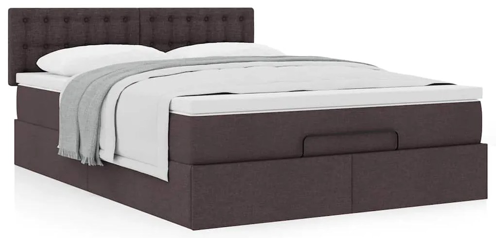 Cama otomana com colchão 140x190 cm tecido castanho escuro