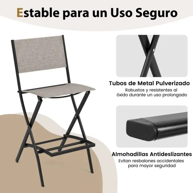 Conjunto de 2 cadeiras jardim altas dobráveis com estrutura metálica e apoio para os pés para varanda, jardim e piscina Capacidade de carga de 150 kg