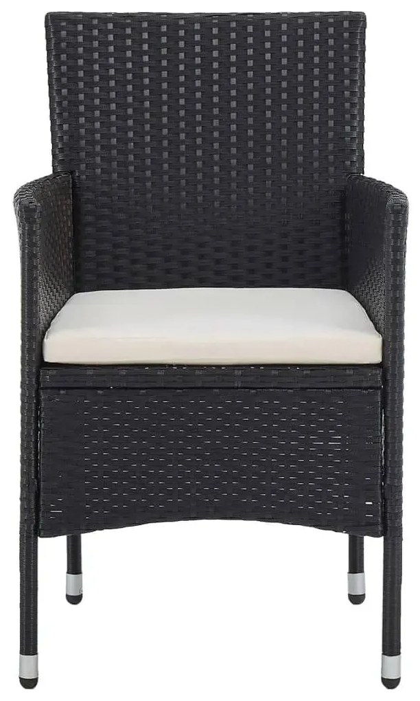 3 pcs conjunto jantar p/ jardim vime PE e vidro temperado preto