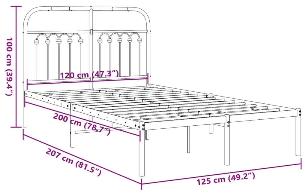 Estrutura de cama com cabeceira 120x200 cm metal preto