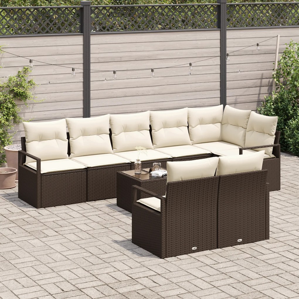 Conjunto de Sofá para Jardim de 8 Peças com Almofadas em Rattan Poly C