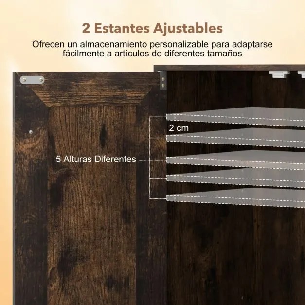 Armário de armazenamento 60 x 30 x 80 cm com portas e prateleiras ajustáveis Castanho