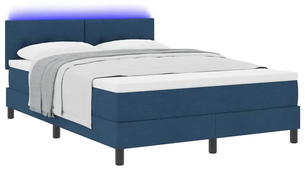 Cama Box com Colchão &amp; LED Azul 140x200 cm Tecido