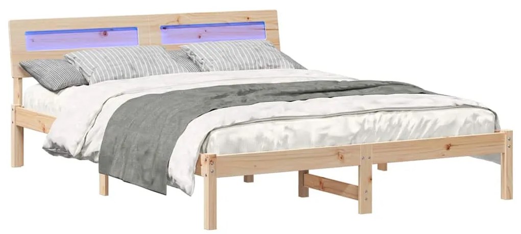 Estrutura da Cama com luzes de tira LED com cabeceira Castanho 160 x 2