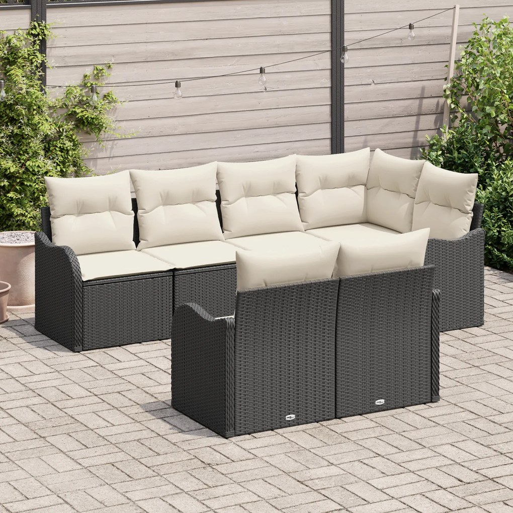 Conjunto de Sofá de Jardim vidaXL de 7 peças com Almofadas Preto Ratta