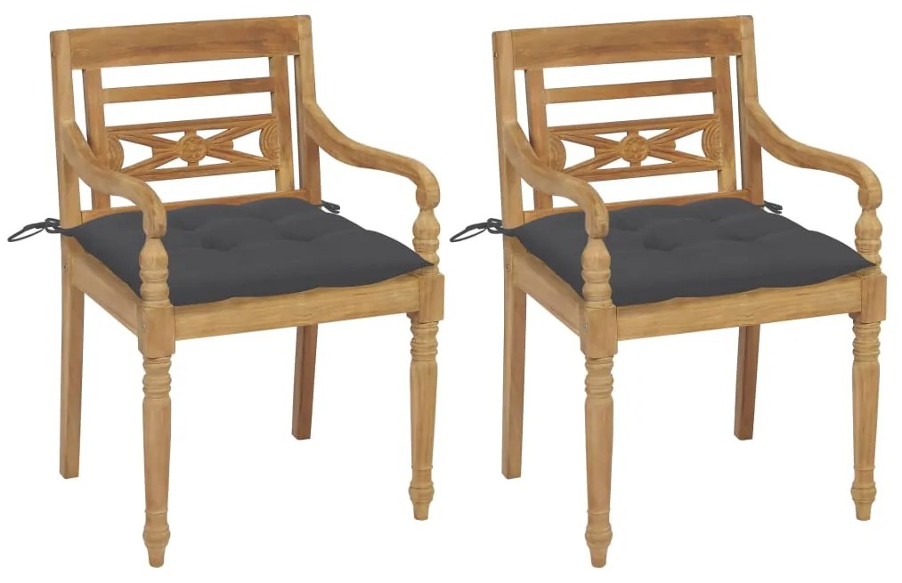 Cadeiras Batávia c/ almofadões antracite 2 pcs teca maciça