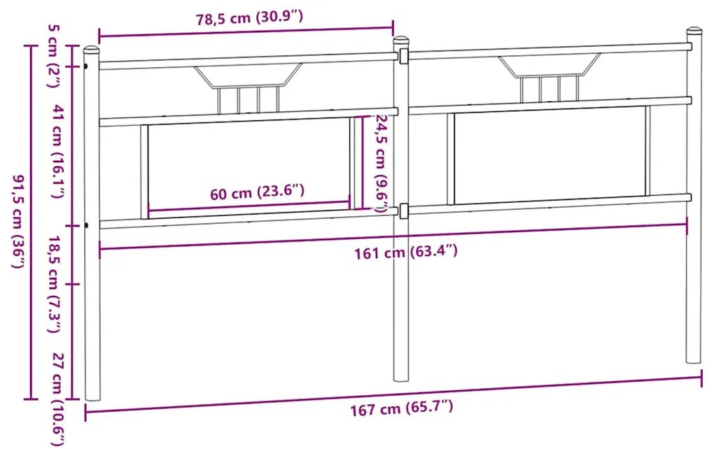 Cabeceira de cama 160 cm derivados madeira/aço carvalho sonoma