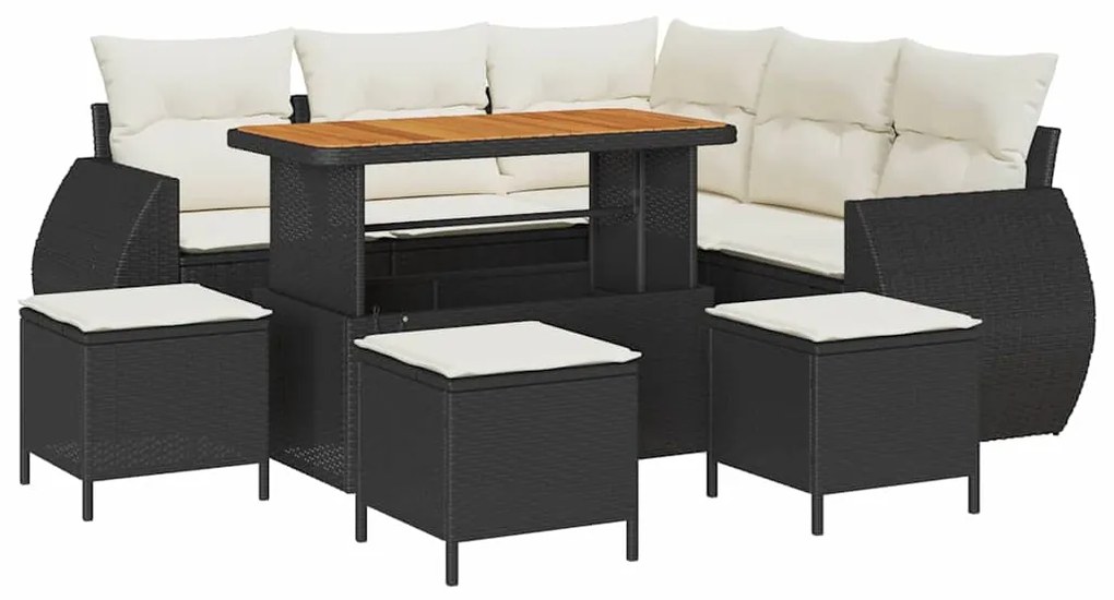 Conjunto de Sofá de Jardim de 9 Peças com Almofadas Pretas de Rattan P