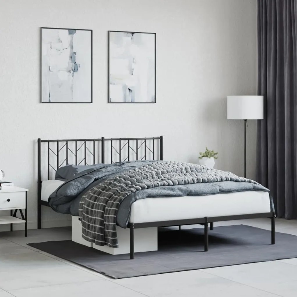 vidaXL Estrutura de cama com cabeceira 135x190 cm metal preto