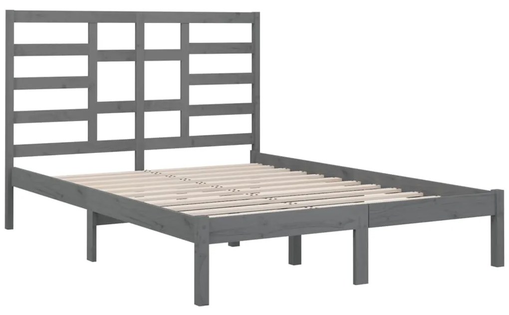 Estrutura de cama casal 135x190 cm madeira maciça cinzento