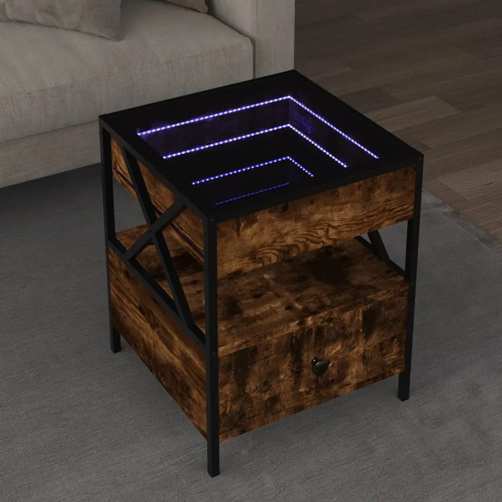 vidaXL Mesa de centro luzes LED Infinity 40x40x51 cm carvalho fumado