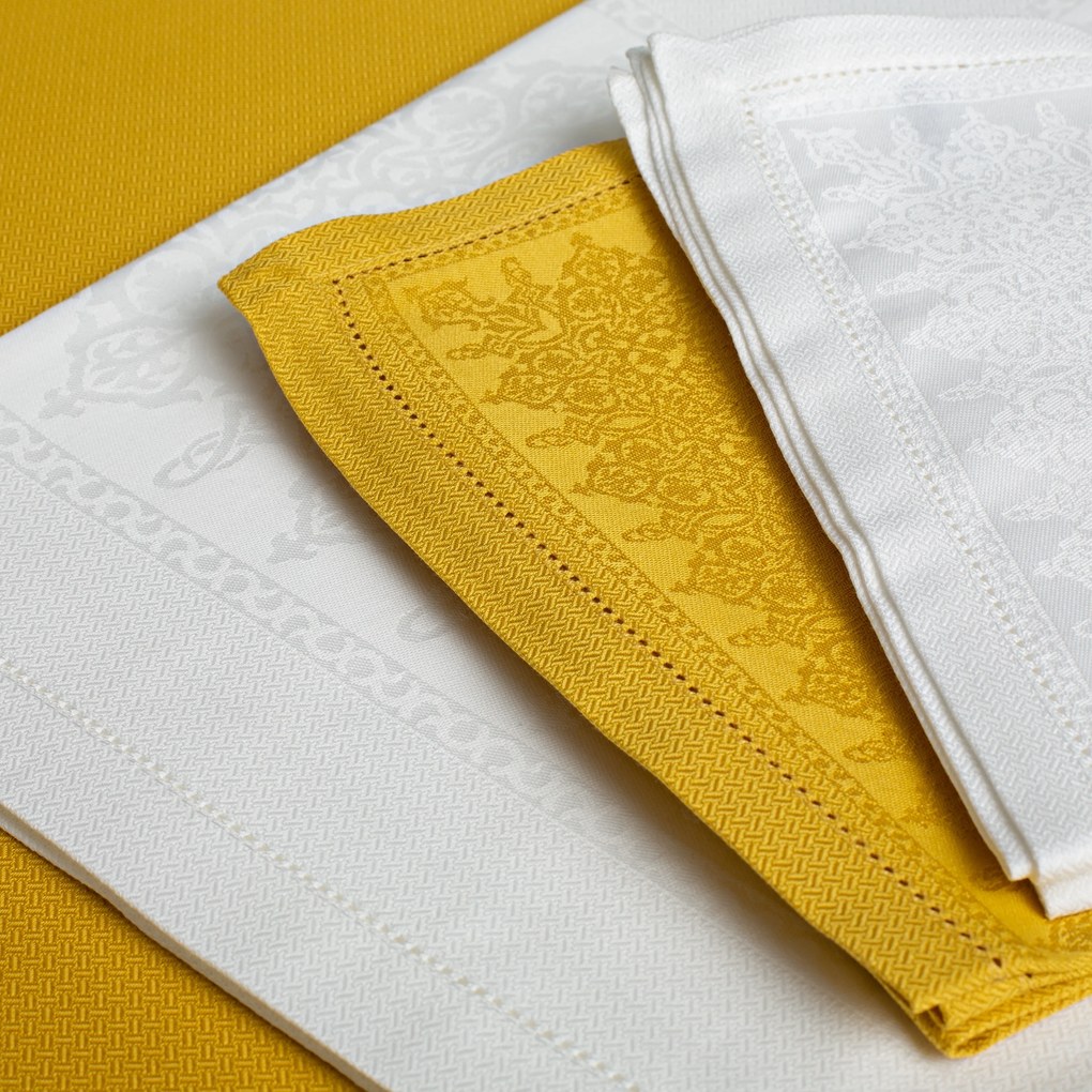 Toalhas de mesa em damasco com ajour  100% algodão - Fateba: Amarelo 1 Toalha de mesa 180x350 cm