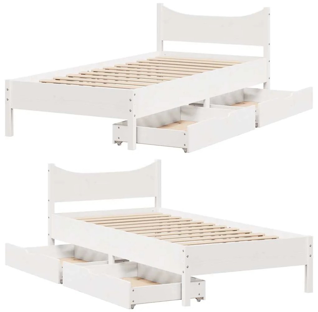 Estrutura de cama com gavetas 75x190 cm pinho maciço branco
