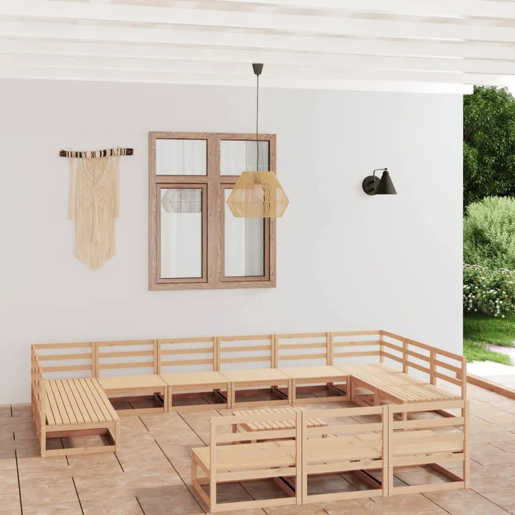 vidaXL 14 pcs conjunto lounge de jardim pinho maciço
