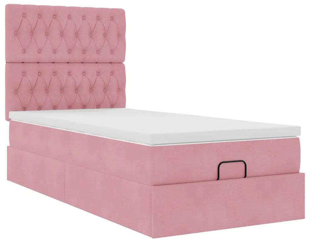 Estrutura de cama otomana com colchões rosa 90x200cm veludo