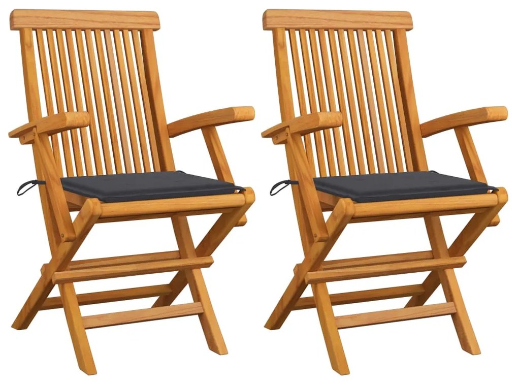 vidaXL Cadeiras de jardim c/ almofadões antracite 2 pcs teca maciça