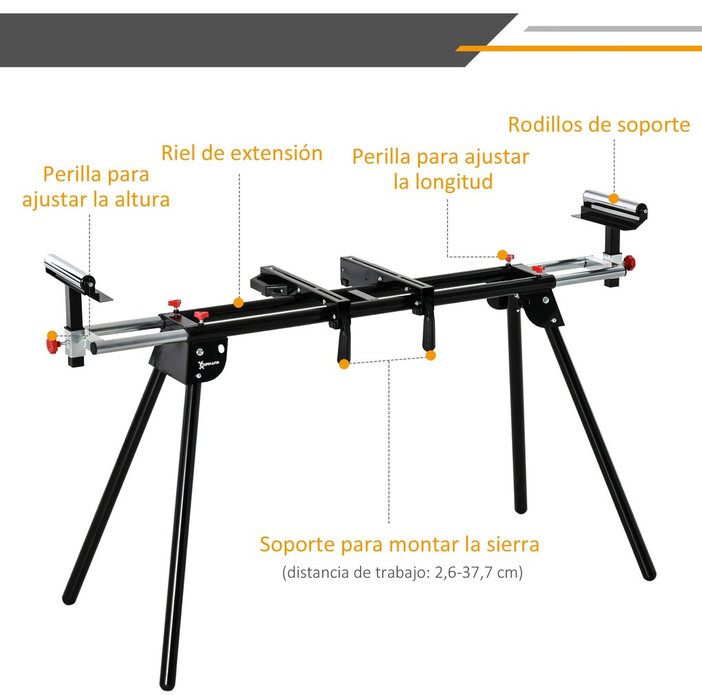 DURHAND Suporte portátil dobrável para serra de esquadria com altura ajustável e extensível Fácil de transportar e armazenar 213x64x102 cm Preto