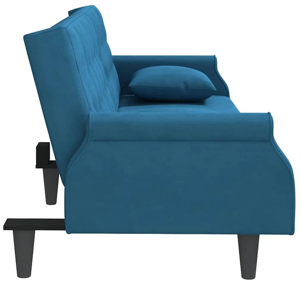 Sofá-cama com apoio de braços veludo azul