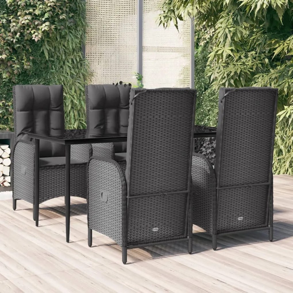 vidaXL 5 pcs conjunto de jantar p/ jardim c/ almofadões vime PE preto