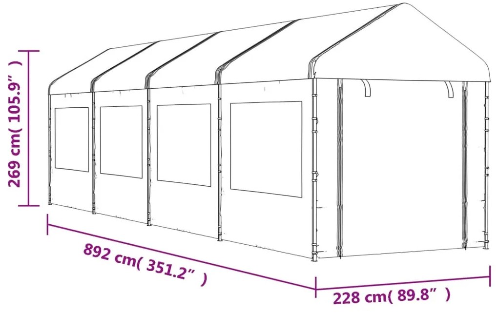 Gazebo com telhado 8,92x2,28x2,69 m polietileno branco