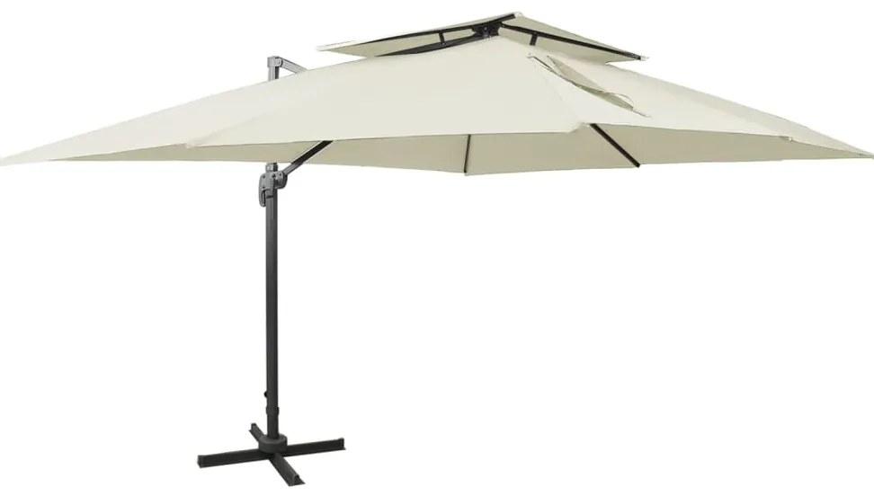vidaXL Guarda-sol de jardim cantilever c/ toldo duplo 400x300 cm areia