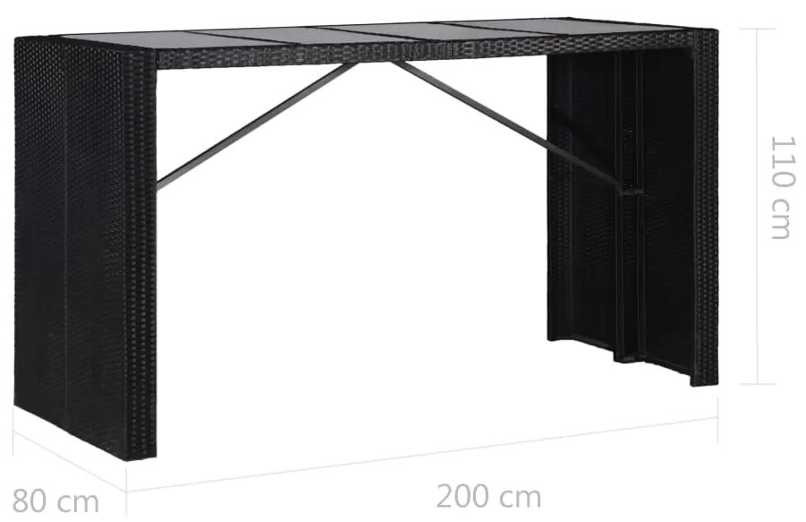 Conjunto de jantar para exterior 9 pcs vime PE preto