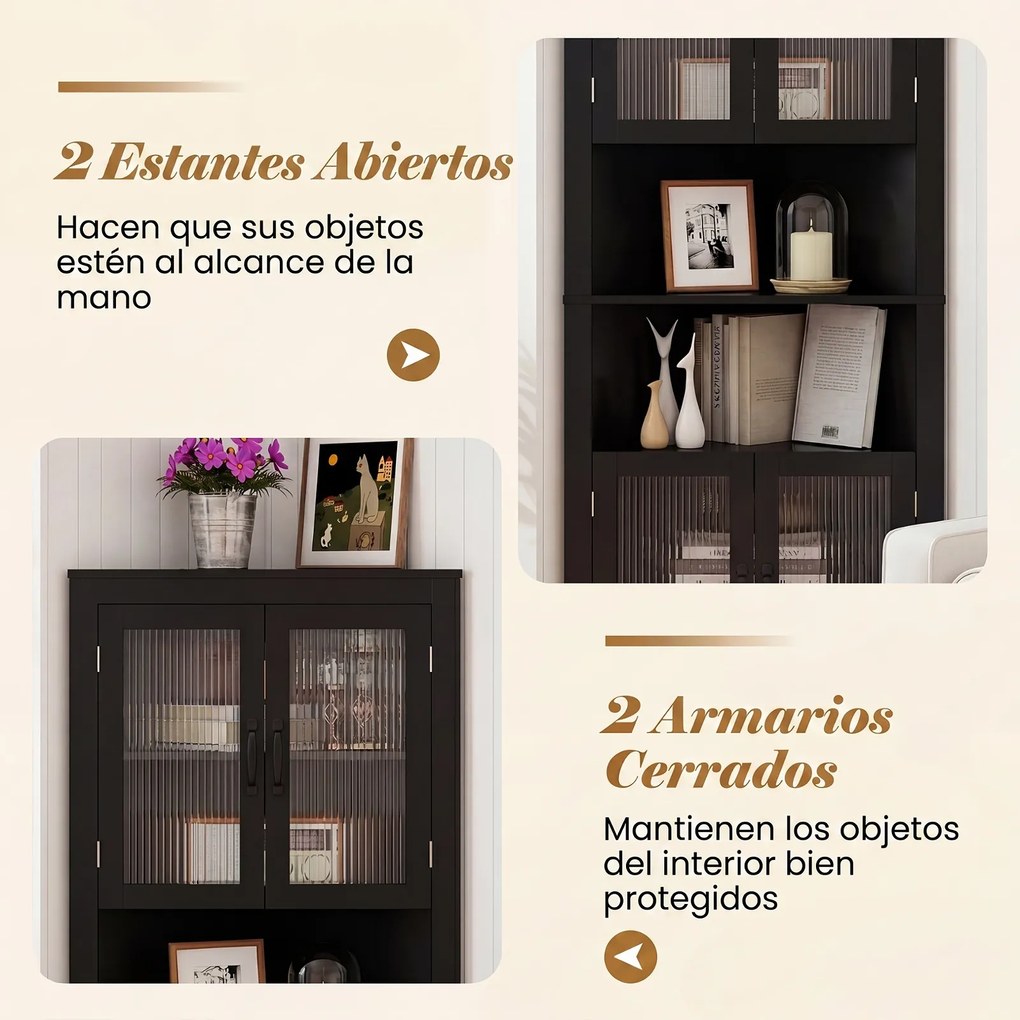 Armário de canto alto casa de banho, cozinha com 6 níveis 66 x 35 x 171 cm, portas de vidro e prateleiras ajustáveis em 3 posições, para cozinha tipo