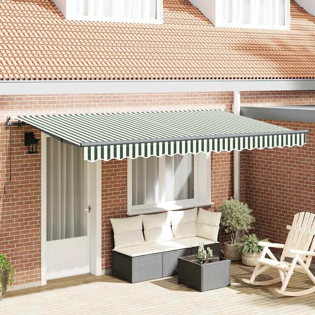 vidaXL Toldo Retrátil Manual Verde e Branco 4 x 2 m Poliéster