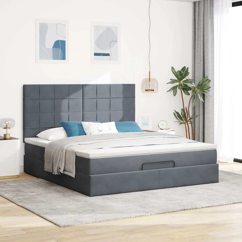 Estrutura cama otomana colchões 180x200 cm cinzento escuro