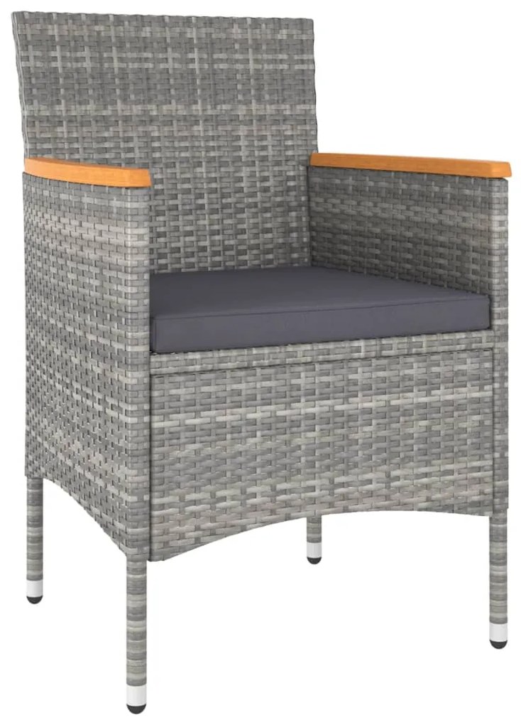 5 pcs conjunto bistrô de jardim vime PE/acácia maciça cinzento