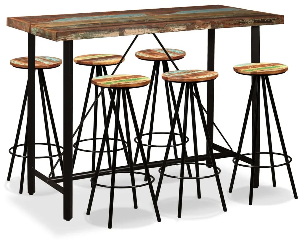 vidaXL Conjunto de bar 7 pcs madeira recuperada maciça