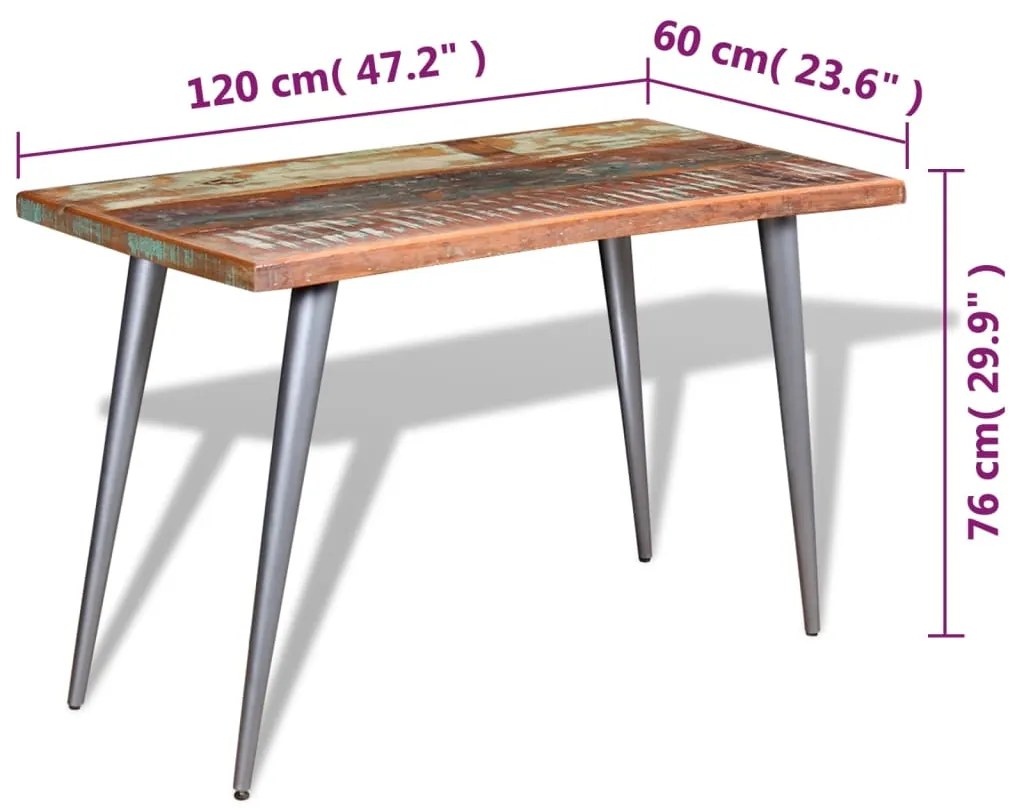 Mesa de jantar madeira reciclada maciça 120x60x76 cm
