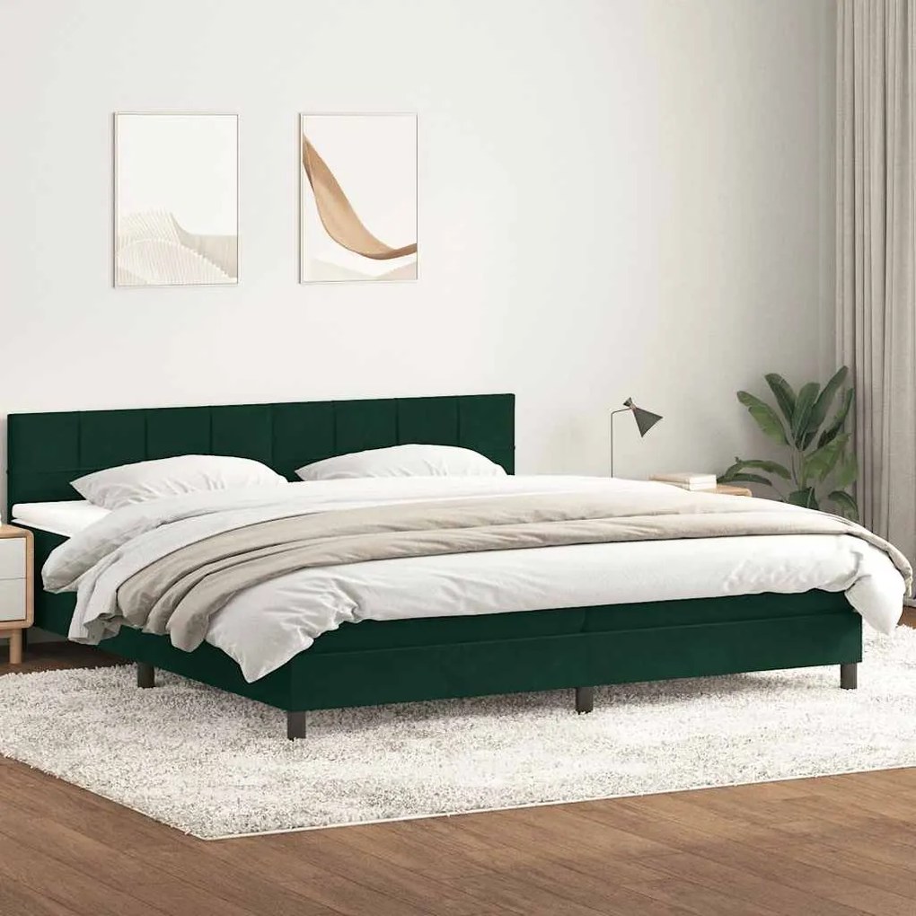 vidaXL Cama com molas/colchão 180x220 cm veludo verde-escuro