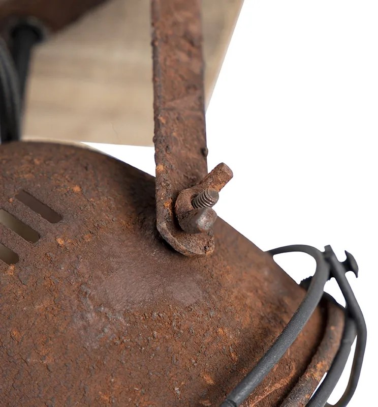 Foco industrial castanho enferrujado com madeira inclinável 2 luzes - Gina Industrial