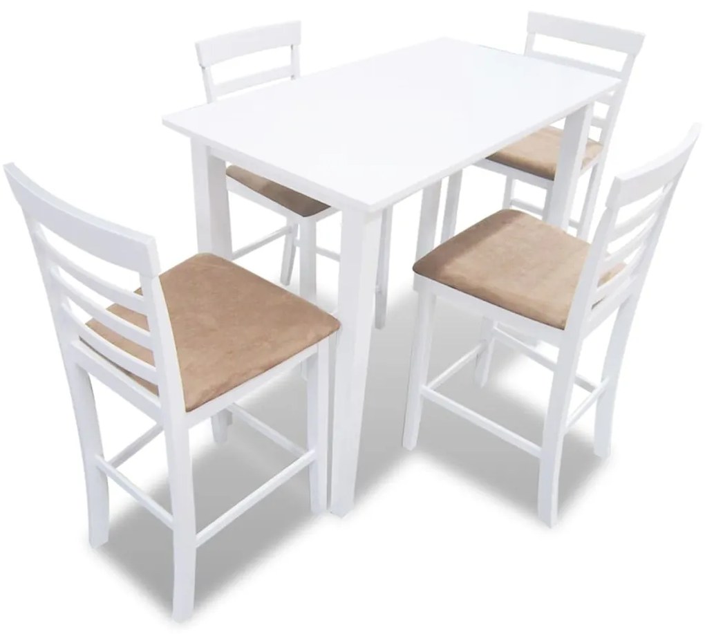 Consola de mesa branca e conjunto de 4 cadeiras de bar