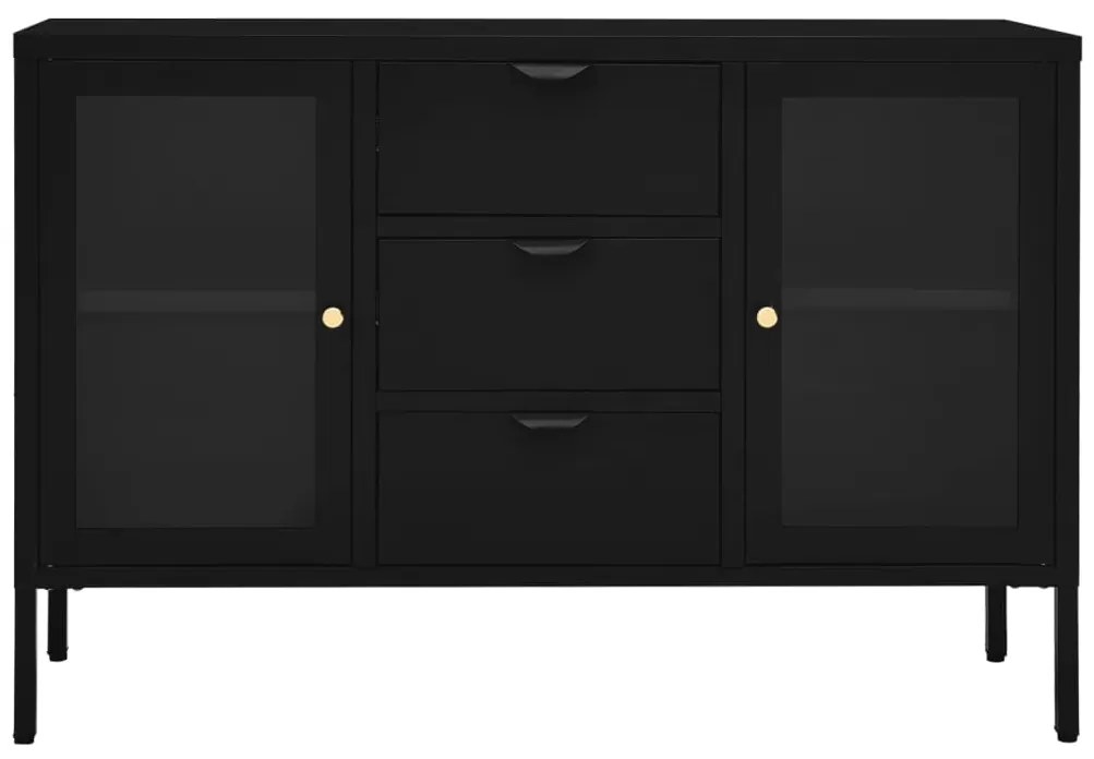 Aparador 105x35x70 cm vidro temperado e aço preto