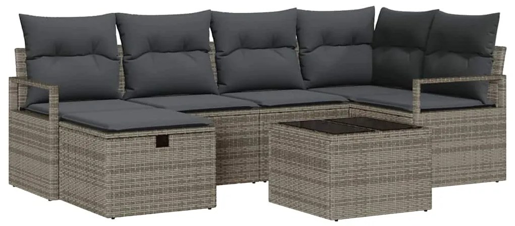 Conjunto de Sofá de Jardim vidaXL de 7 Peças com Almofadas Cinzento Ra