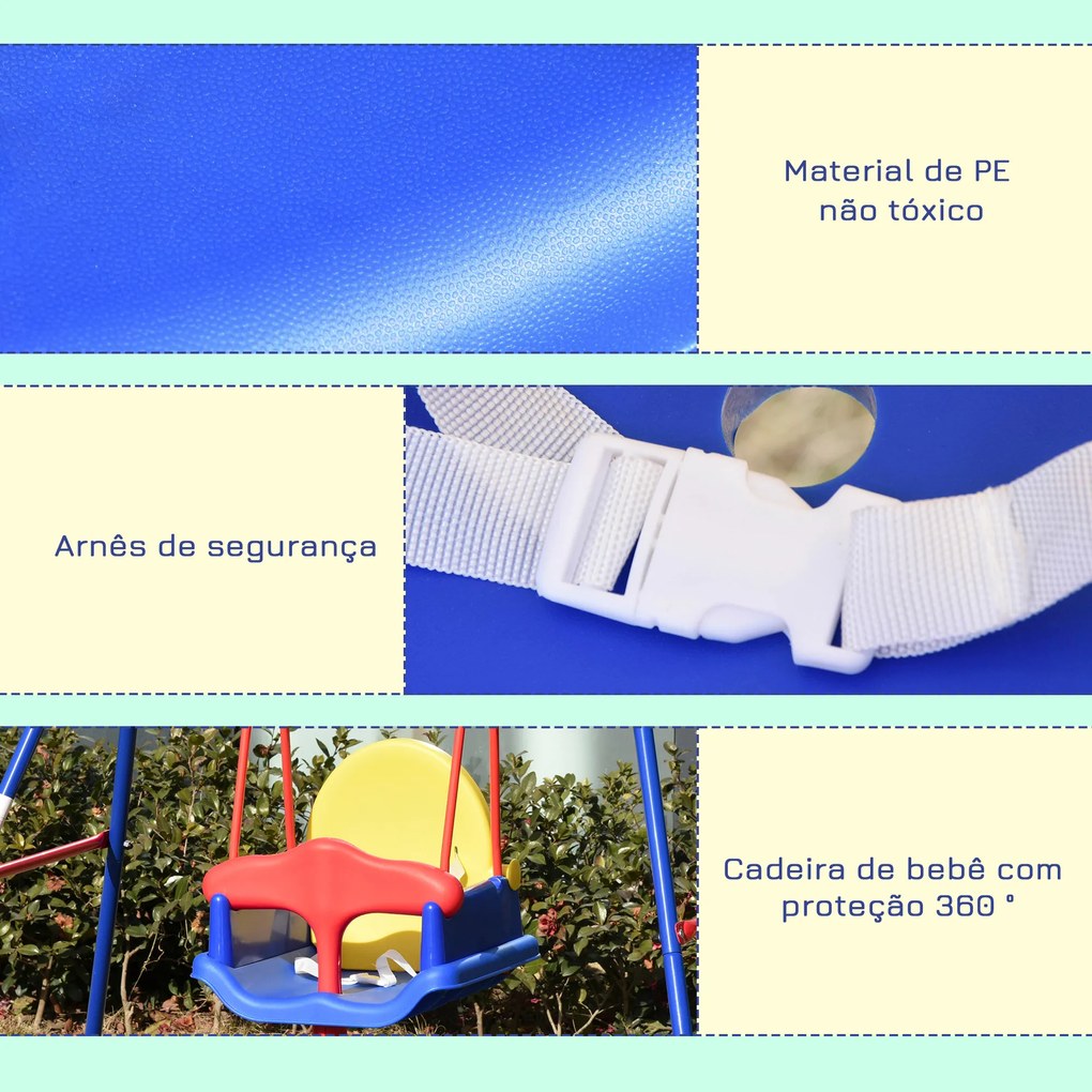Outsunny balanço para crianças acima de 6 meses com suporte de metal e cinto de segurança com fivela para exterior máx. 30kg 140x110x120cm Multicolor
