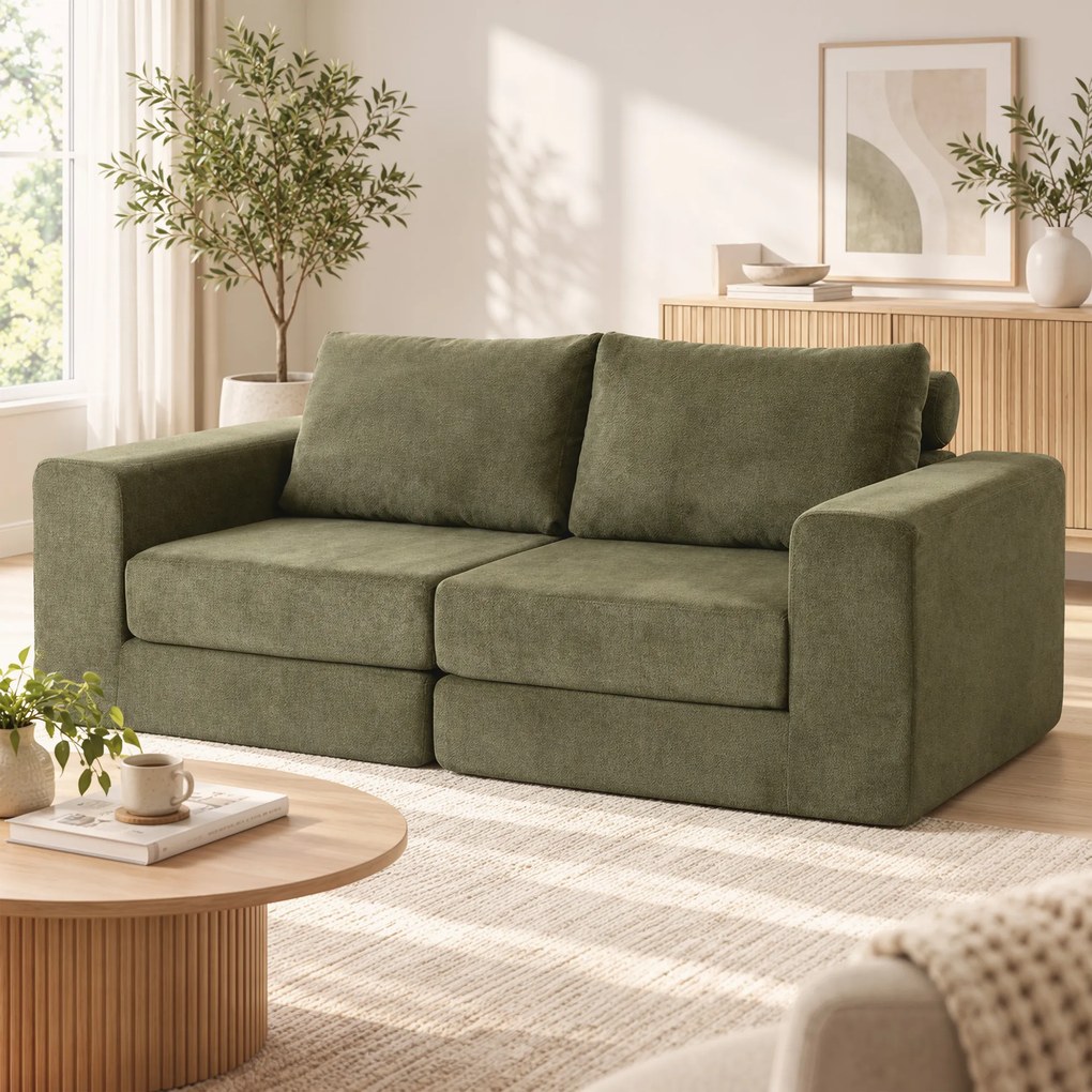 Sofá-cama de 2 Lugares, 208 x 181 x 58 cm, Convertível 4 em 1, Verde
