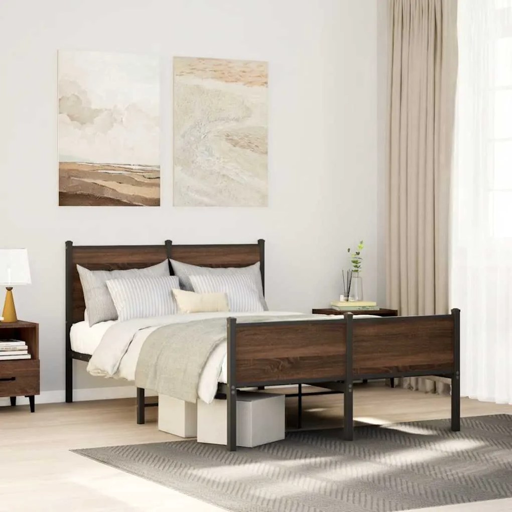 vidaXL Estrutura de cama sem colchão 120x190cm metal carvalho castanho