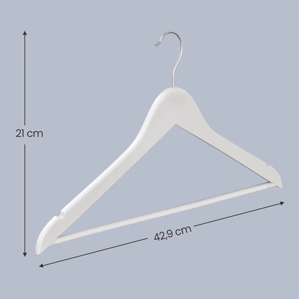 Conjunto de 20 cabides de madeira 42,9 x 21 cm branco