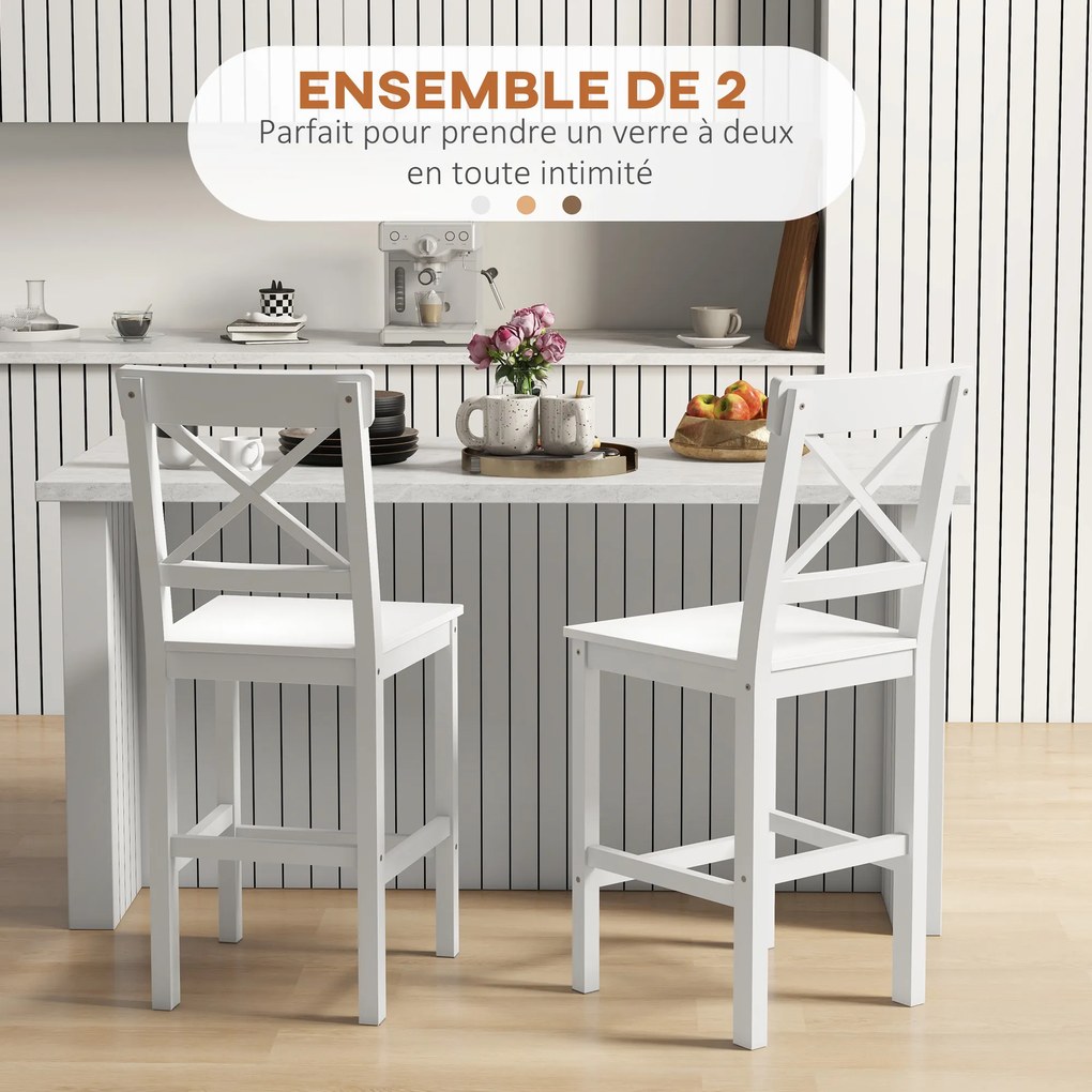 Conjunto de 2 cadeiras altas bar (MESA NÃO INCLUIDA), cadeiras de bar em estilo rústico-chique, em madeira, com 60 cm de altura e apoio para os pés, b