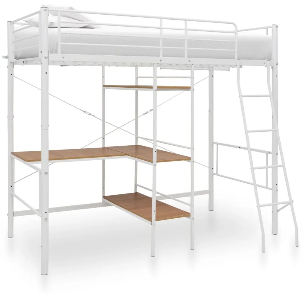 287906 vidaXL Beliche com secretária 90x200 cm metal branco