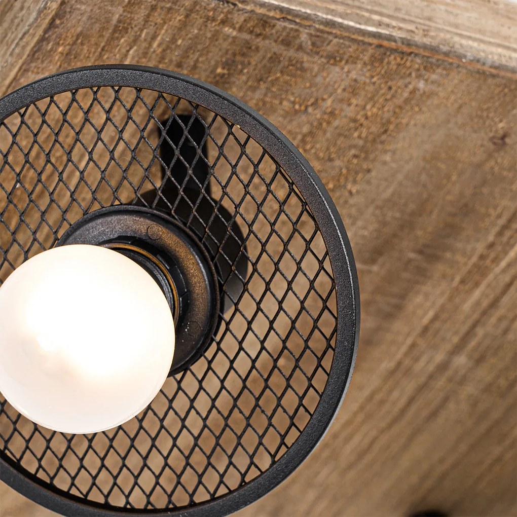 Luminária de teto industrial preto com madeira 4 luzes - Jasmine Industrial