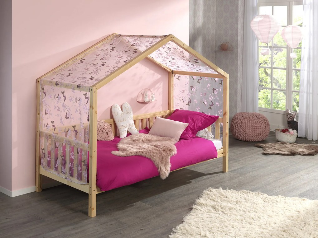 Conjunto Cama infantil de Casa DALLAS Com Ripas 90x200 com cortinados NATURAL