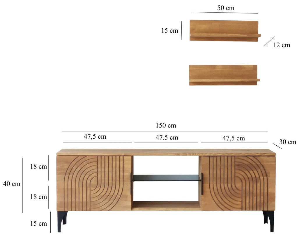 Unidade de TV Lidya – Carvalho – Largura: 150 cm Altura: 40 cm Profund