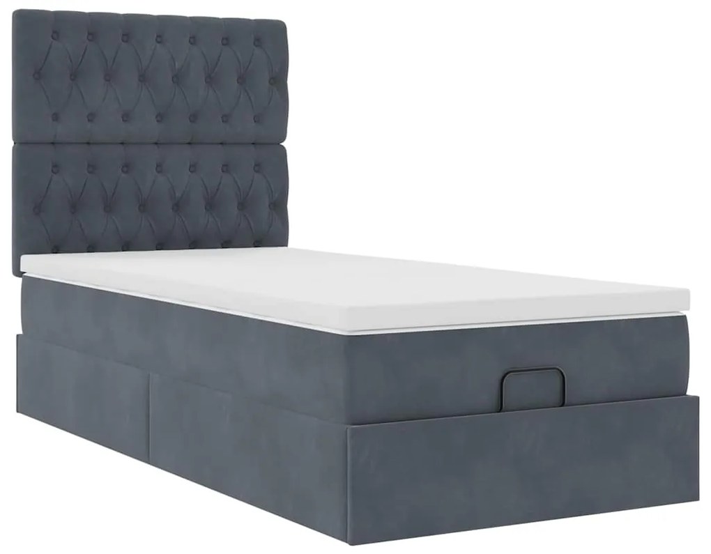 Estrutura de cama otomana com colchões cinza escuro veludo